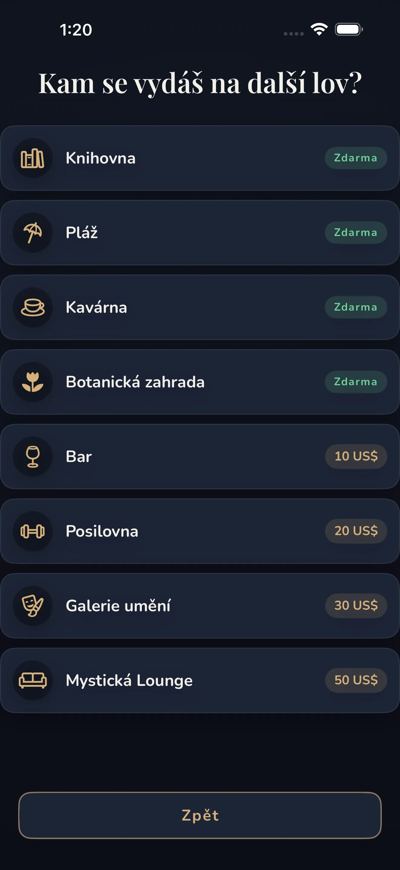 Seznam míst v Charmismu s bary, kavárnami, posilovnami a akcemi k návštěvě.